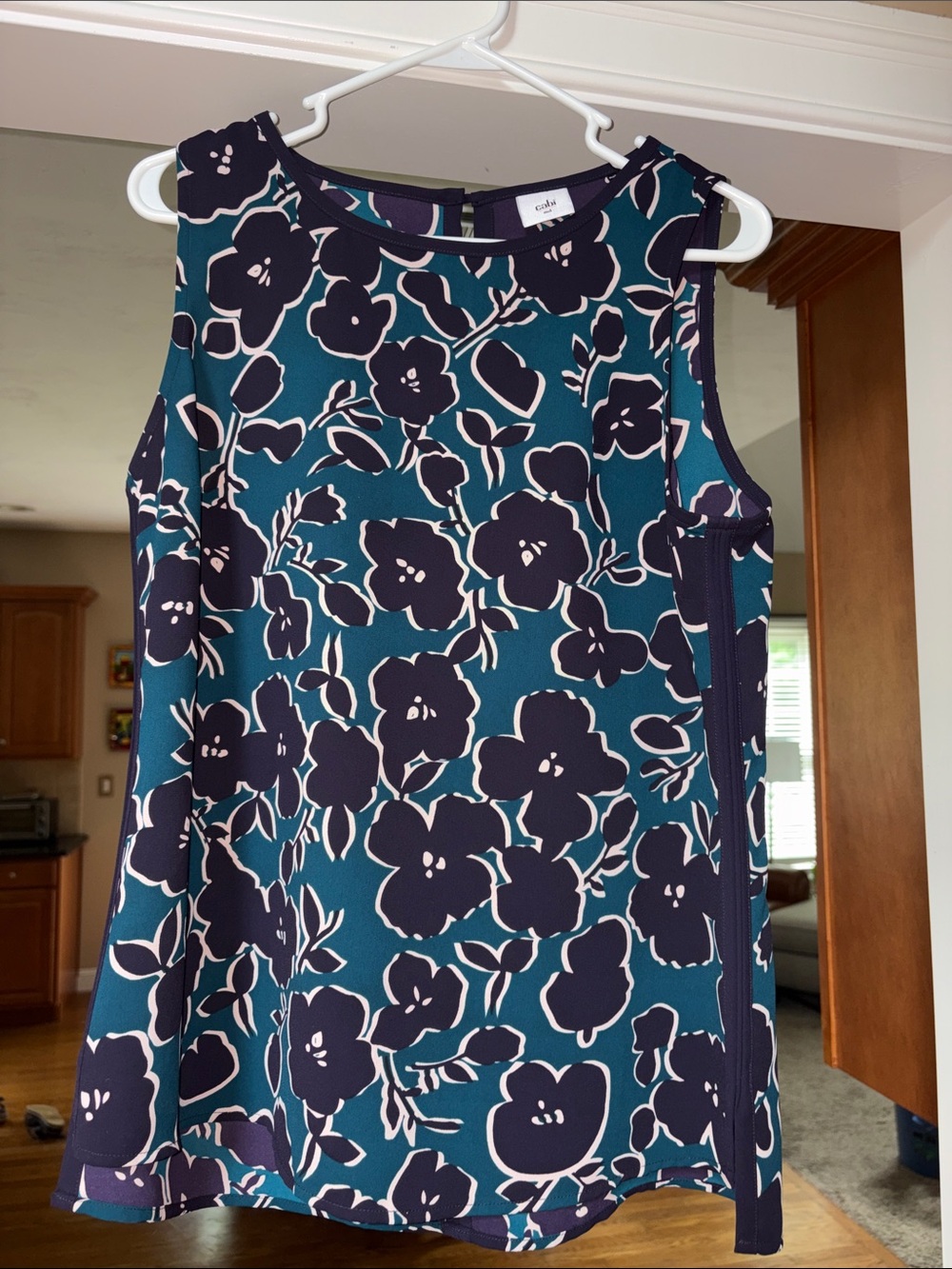 CAbi Teal and Navy Floral Sleeveless Camisole